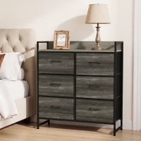 HOMCOM Cómoda con 6 Cajones Plegables Cajonera de Tela con Estructura de Acero Estilo Industrial 79x29x85 cm Gris(m-10)