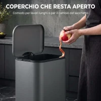 HOMCOM Pattumiera Rettangolare a Pedale 30L con Secchio Interno Rimovibile, Chiusura Ammortizzata e Manico, Grigio Scuro(m-5)