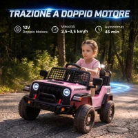 AIYAPLAY Fuoristrada Elettrica per Bambini 12V, Batteria al Litio, 2 Motori, Sospensioni, Telecomando, 2-4 Anni, Rosa(m-4)