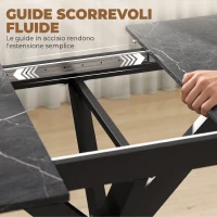 HOMCOM Tavolo da Pranzo Allungabile 4-8 Posti, Nero Effetto Marmo(m-6)