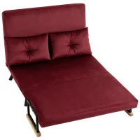 HOMCOM Divano Letto 3 in 1 in Tessuto Effetto Velluto con Schienale Regolabile e 2 Cuscini, 102x73x81 cm, Rosso Vino(m-11)