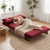 HOMCOM Divano Letto 3 in 1 in Tessuto Effetto Velluto con Schienale Regolabile e 2 Cuscini, 102x73x81 cm, Rosso Vino(m-8)