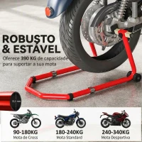 HOMCOM Suporte de Roda Dianteira e Traseira para Mota Carga 390 kg com Adaptadores de Garfos em U e L Ajustáveis Vermelho(m-4)