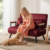 HOMCOM Divano Letto 3 in 1 in Tessuto Effetto Velluto con Schienale Regolabile e 2 Cuscini, 102x73x81 cm, Rosso Vino(m-9)