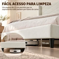 HOMCOM Cama Estofada 140x200 cm com Cabeceira Acolchoada com Abas em Veludo, Ripas de Madeira, Montagem Fácil, Bege(m-8)