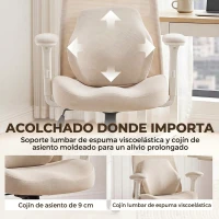 HOMCOM Silla de Escritorio Ergonómica Cojín Lumbar de Espuma Viscoelástica Reposacabezas 3D Reposabrazos Ajustables Beige(m-5)