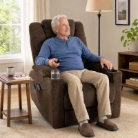HOMCOM Sillón Relax Reclinable Eléctrico Levanta Personas Mayores con Masaje Calor Portavasos Mando Bolsillos Marrón Oscuro(m-10)