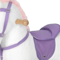 AIYAPLAY Unicorn Rocking Horse, Plush Ride On Horse with Hoof and Neighing, Rolling Wheels and Pedal for 3-8 Y, Up to 50kg, White(m-13)