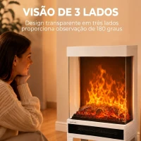 HOMCOM Lareira Elétrica 1000/2000 W com Chama LED Ajustável, até 15-20 m², 40,5 x 20 x 62 cm, Branca(m-5)