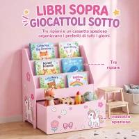 AIYAPLAY Libreria per bambini con cassetto mobile, 3 ripiani, 3-8 anni, Rosa(m-4)