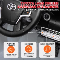 AIYAPLAY Carro Elétrico para Crianças Toyota Land Cruiser 12V com Faróis Buzina Arranque Lento e Música MP3 107x65x55,5 cm Cinza(m-4)