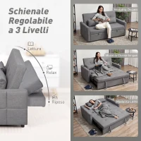 HOMCOM Divano Letto 2 Posti 3 in 1 Clic Clac in Tessuto con 2 Cuscini, Reclinabile e Imbottito, Grigio(m-5)