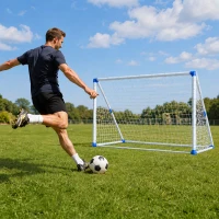 SPORTNOW Porta da Calcio Pieghevole con Pompa, Picchetti e Pallone 183 x 96 x 130 cm, Bianca(m-10)