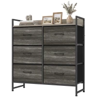 HOMCOM Cómoda con 6 Cajones Plegables Cajonera de Tela con Estructura de Acero Estilo Industrial 79x29x85 cm Gris(m-11)