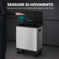 HOMCOM Pattumiera Automatica con Sensore 54L, 3 Scomparti, Secchi Interni Rimovibili, Acciaio Inox, Argento(m-4)