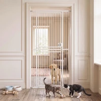 PawHut Barrera de Seguridad Perros Gatos Extra Alta 198 cm Extensible 74-100 cm para Puerta Escalera Montaje a Presión Blanco(m-9)