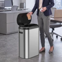 HOMCOM Pattumiera Automatica con Sensore a Infrarossi 50 L in Acciaio Inox Anti-Impronta, Chiusura Ammortizzata, Argento(m-7)