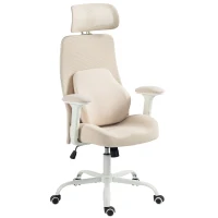 HOMCOM Cadeira de Escritório Ergonómica com Almofada Lombar em Espuma Viscoelástica, Apoio de Cabeça 3D e Apoios de Braços Ajustáveis - Bege(m-11)