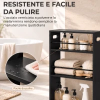 HOMCOM Carrello da Cucina e Bagno Salvaspazio a 3 Livelli con Barre Laterali e Ruote con Freni, Nero(m-7)