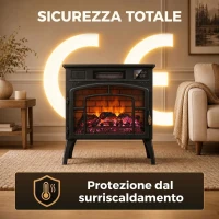HOMCOM Camino Elettrico da Terra 1000/2000W WiFi Vista su Tre Lati, Fiamma 3D, Termostato Regolabile, Timer, 30㎡, Nero(m-7)