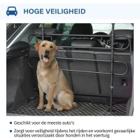PawHut Auto hondenrek verstelbaar scheidingsrek bagagerek zwart(m-6)