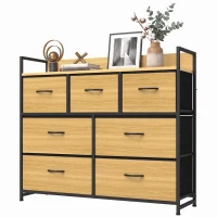 HOMCOM Cajonera de Tela Cómoda de Dormitorio con 7 Cajones Estructura de Acero para Sala de Estar Pasillo Roble(m-11)
