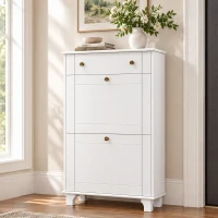 HOMCOM Scarpiera Salvaspazio Slim con 2 Ante a Ribalta, Scarpiera Ingresso con Ripiani Regolabili, Cassetto, Base Rialzata, Bianco(m-2)