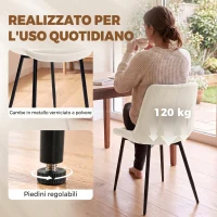 HOMCOM Set 2 Sedie da Pranzo in Velluto con Cuscino di Seduta, Crema(m-6)