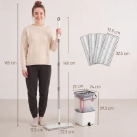 HOMCOM Mop and Bucket Set, Compact Flat Mop and Bucket with Wringer, 2-Port Design, 5 Reusable Microfiber Pads, White(m-3)
