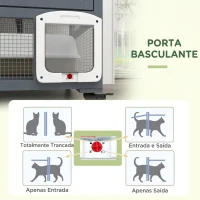 PawHut Gaiola Interior para Gatos em Madeira com Rodas, Portas, Plataformas de Salto, Rede e Topo Basculante, 110x100x60 cm, Cinzento(m-6)