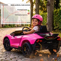 AIYAPLAY Carro Elétrico para Crianças Lamborghini 12V Controlo Remoto Faróis Buzina Arranque Lento e Música MP3 114,5x64x45,5 cm Rosa(m-7)
