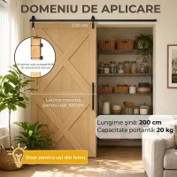 HOMCOM Kit pentru ușă glisantă din lemn cu șină de 200cm și capacitate de 20kg, negru(m-4)