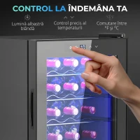 HOMCOM Cantină Frigorifică pentru 20 de Sticle, Capacitate 53L, Ușă Anti-UV și Rafturi Reglabile, Negru(m-7)