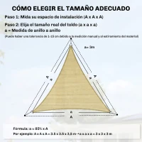 Outsunny Toldo Vela Triangular 3x3x3 m Vela de Sombra para Jardín Patio Terraza HDPE Anti UV y Transpirable Color Arena(m-3)