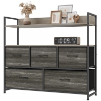 HOMCOM Cajonera de Tela Cómoda de Dormitorio con 5 Cajones y Estantes Estructura de Acero Estilo Industrial Gris(m-11)