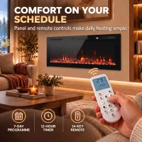 HOMCOM 3 IN 1 Slim Electric Fire, Wall Mounted/Recessed/Freestanding, Electric Fireplace with 12 Flame Colours, 5 Brightness(m-7)