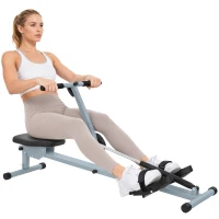 HOMCOM Rameur Hydraulique à 12 Niveaux de Résistance, Rameur d'Appartement avec Écran LCD, Pédale Antidérapante, Charge 100 kg, pour Maison, Salle de Gym, l'Équipement d'Entraînement d'Intérieur, Noir(m-1)