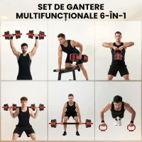 SPORTNOW Set de Greutăți 6 În 1 20 Kg cu Gantere, Kettlebell și Halteră Roșie(m-4)