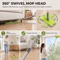 HOMCOM Mop and Bucket with Wringer Set, Flat Mop and Bucket with 2 Chambers, Rotating Head, Wet and Dry Use, Dark Grey(m-7)