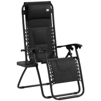 Outsunny Zero Gravity Lounger Chair, Folding Reclining Patio Chair with Padded Seat, Cup Holder, Soft Cushion and Headrest for Poolside, Camping, Black(m-1)