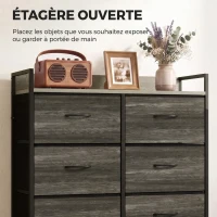 HOMCOM Commode, Meuble de Rangement pour Chambre, 6 Tiroirs en Tissu en Lin, Cadre en Acier, 80 x 29 x 85 cm, Gris(m-5)