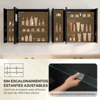HOMCOM Armario de Baño con Espejo de LED Toma de Corriente 3 Puertas Antivaho Estantes Ajustables de Vidrio Templado Negro(m-7)