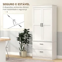 HOMCOM Armário Despenseiro de Cozinha Alto com 2 Gavetas, 2 Portas e Prateleiras Ajustáveis 75x39x178 cm Creme(m-7)