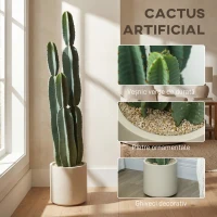HOMCOM Plantă artificială cactus cu 3 tulpini din EVA, cu ghiveci din PP, decor pentru living, 25 x 25 x 111 cm, verde(m-4)