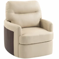 HOMCOM 360° Swivel Accent Chair, Modern Armchair with Thick Cushion, PU Leather Upholstered, Cream White(m-1)