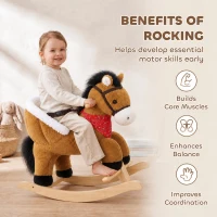 AIYAPLAY Rocking Horse Toy for Toddlers, Plush Ride on Horse with Seat Belt, Lifelike Neigh, Pretend Play Toy for 18-36 M, Brown(m-7)