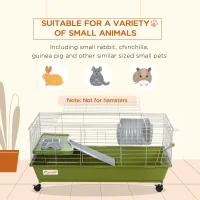 PawHut Small Animal Cage Rabbit Guinea Pigs Chinchillas Cage w/ Wheels Water Bottle Food Dish Platform Ramp 89 x 44 x 43 cm Green(m-4)