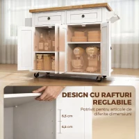 HOMCOM Insulă de bucătărie cu roți și sertare, 111 x 44,5 x 82,5 cm, alb(m-5)