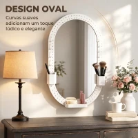 HOMCOM Espelho de Parede Decorativo com Painel Perfurado 90 x 60 cm para Sala e Quarto, Branco(m-10)