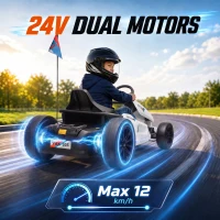 AIYAPLAY 24V Electric Drift Go Kart for Kids with Dual Motors, Soft Start, 12 KM/H High Speed, Headlight, for Ages 6-14, White(m-5)